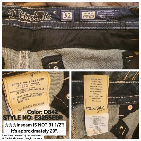 Miss Me, Rhinestone Back Pocket Bling Bootcut Jeans, Size 32, Inseam Approx. 29" - Picture 4 of 8